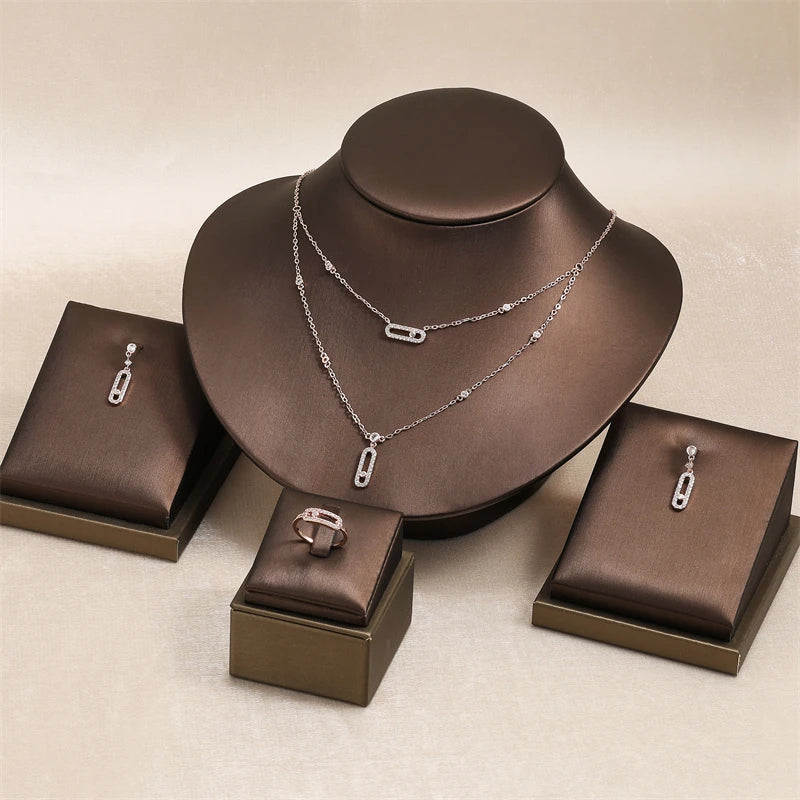 Zircon Ring Bracelet Party Jewelry Set Gifts