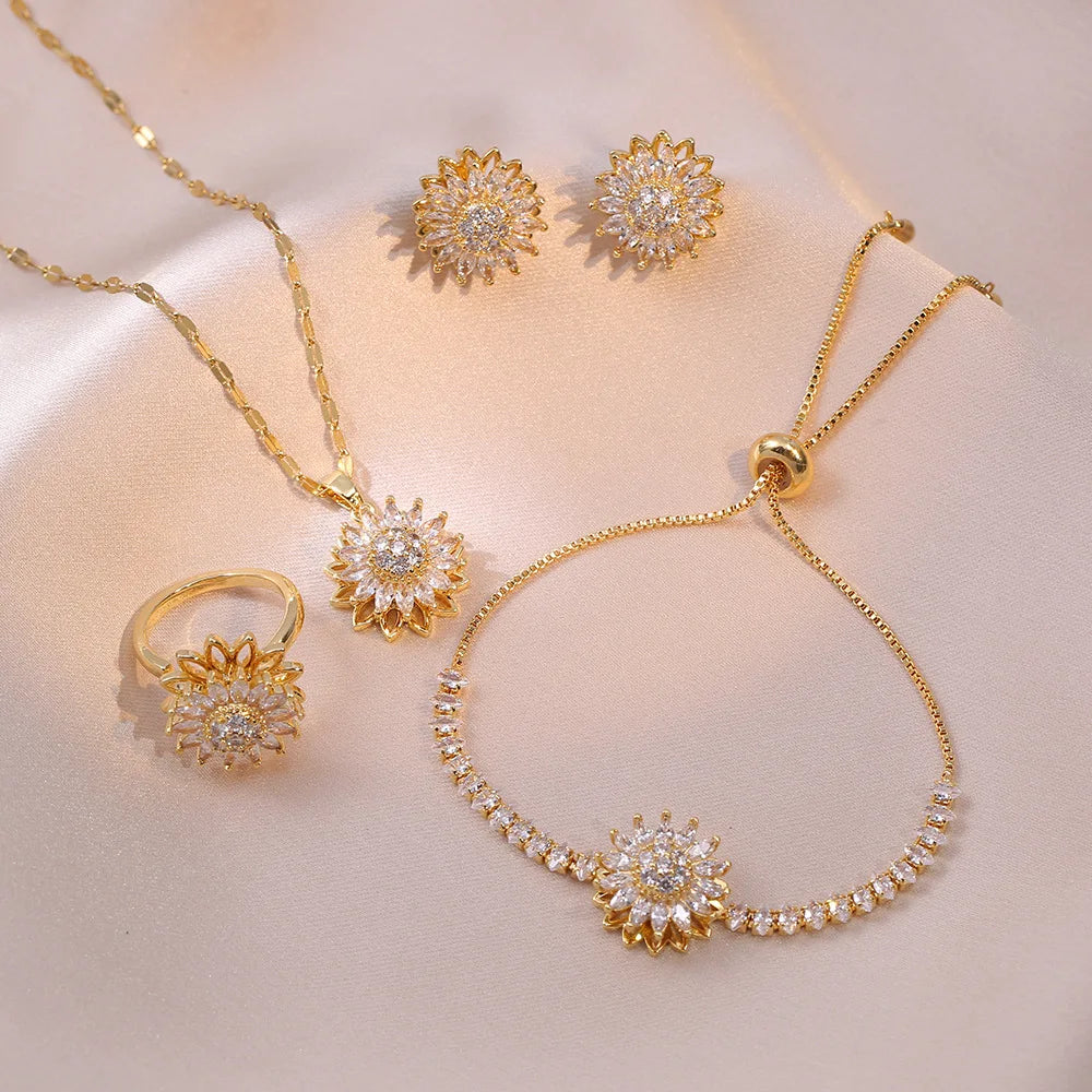 Sunflower Necklace Ring Bracelet Perfect Birthday Gift for Girls