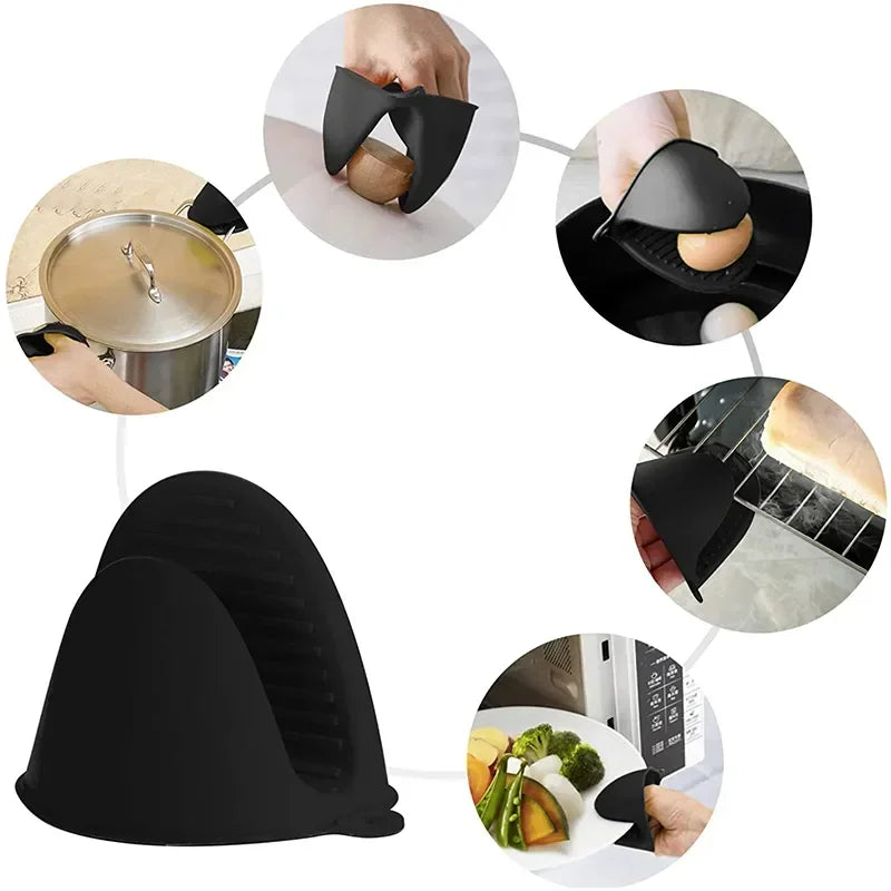 2PCS Oven Mitts Silicone Heat Resistant Pinch Mitts Anti Scalding Non Slip Gloves Clips Pot Holder Cooking Baking Oven Mitts