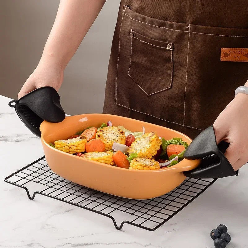 2PCS Oven Mitts Silicone Heat Resistant Pinch Mitts Anti Scalding Non Slip Gloves Clips Pot Holder Cooking Baking Oven Mitts
