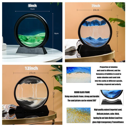 3D Moving Sand Art Picture Round Glass Home Decor Gift