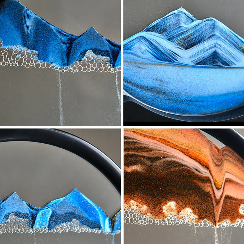 3D Moving Sand Art Picture Round Glass Home Decor Gift